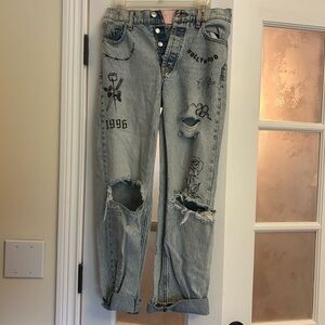 REVICE Distressed Blue Denim with Button Accents
